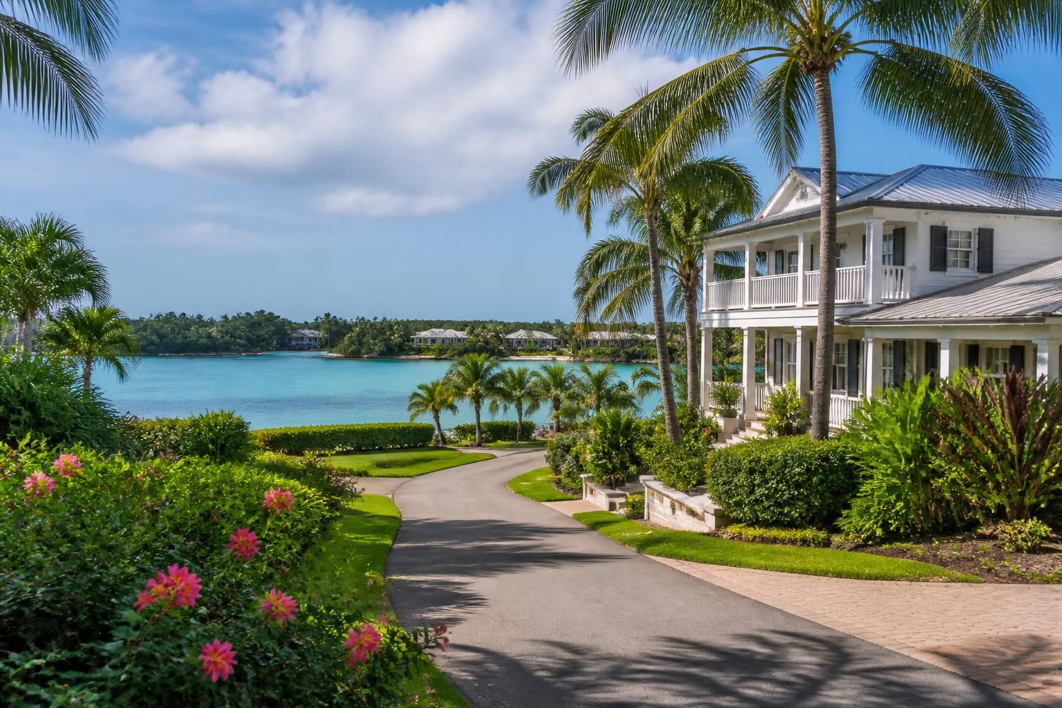 Spacious homes with turquoise water views and tropical greenery